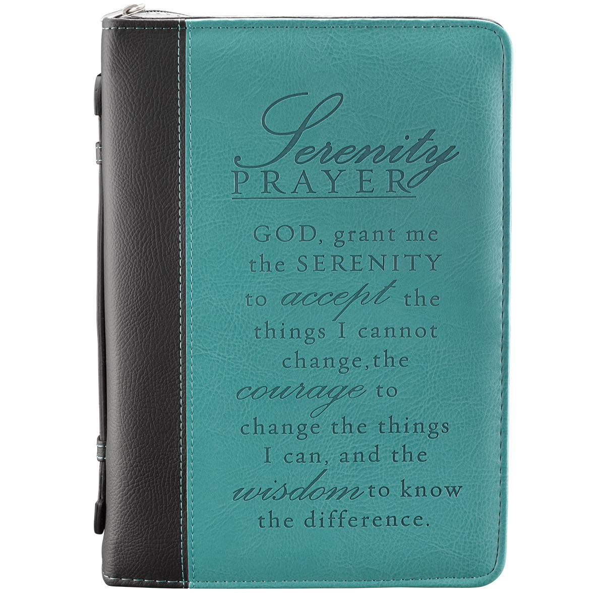 Serenity Prayer Two-tone Aqua Faux Leather Bible Cover - Click Image to Close